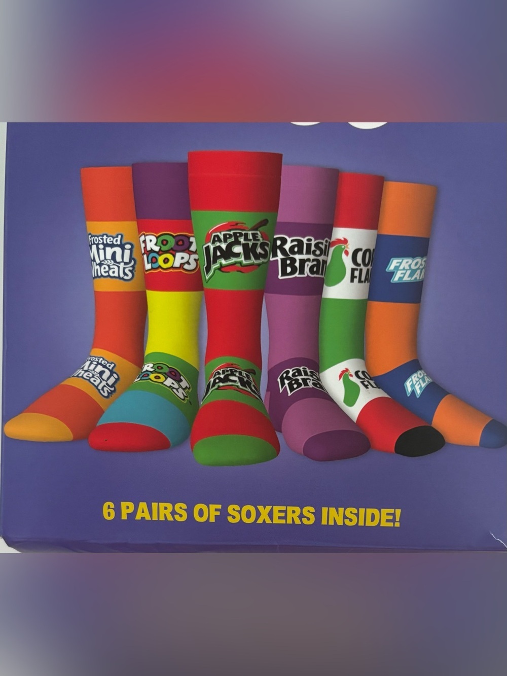 Kelloggs mens crew soxer socks 6 pairs NEW NWT cereal One size